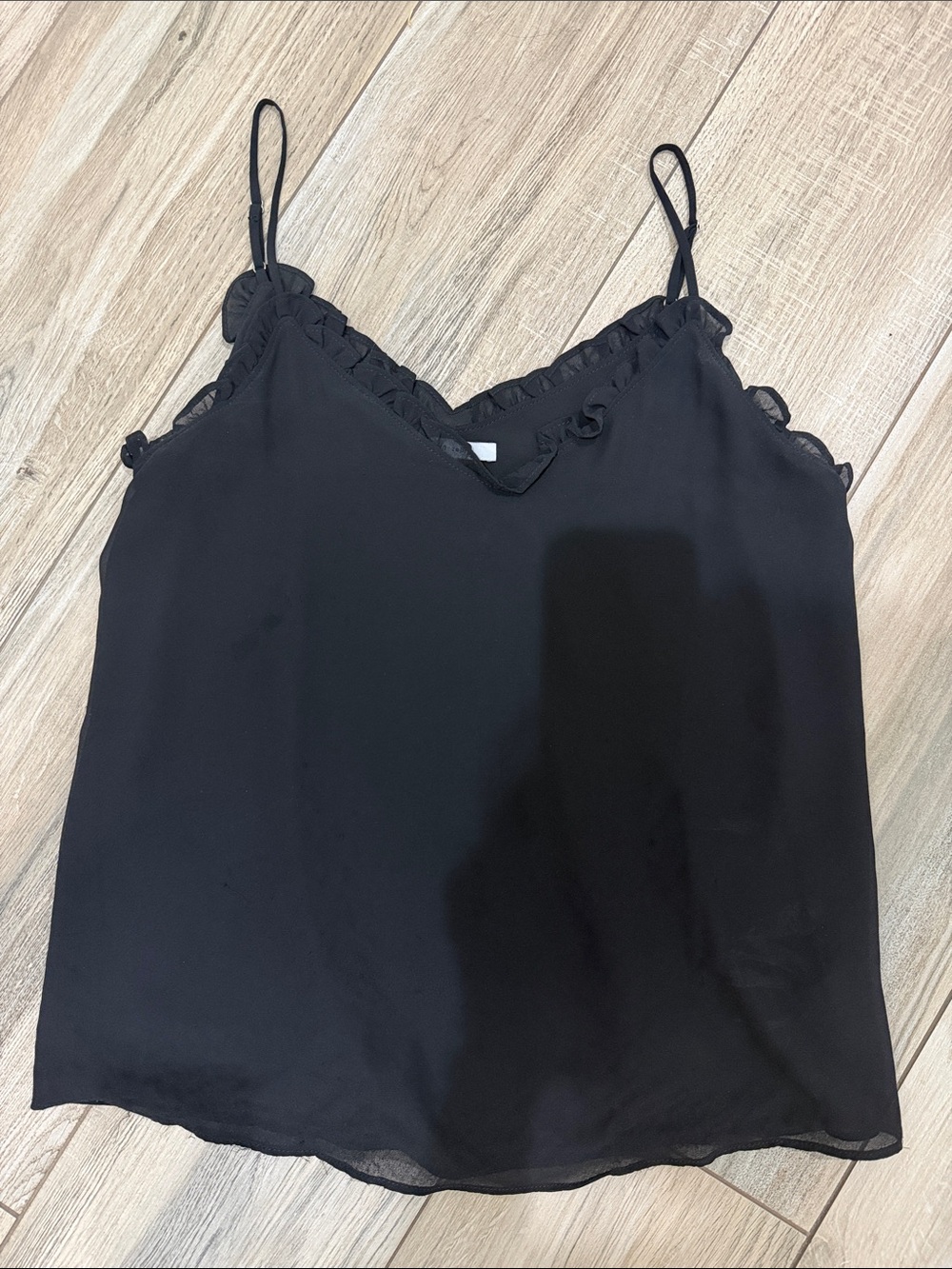 Naked Zebra Black Ruffle Trim Spaghetti Strap Cami